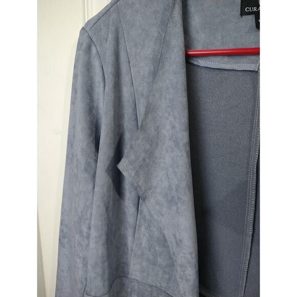 Curations Grey Blue Embroidery Floral Long Sleeve Lon Open Jacket. Size S - Picture 3 of 10